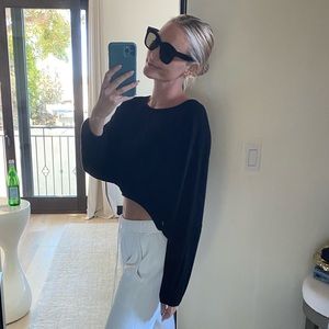 LNA Black Ribbed Crop Long Sleeve Size S